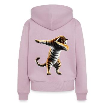 Funny Dabbing Tiger Wildlife Animal Lover - Women's Premium Organic Zip Hoodie - dusky pink - Back - Julia (174cm)