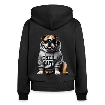 Drôle bouledogue anglais amoureux des animaux Chilling - Sweat à capuche zippé Premium bio Femme - noir - Dos - Julia (174cm)
