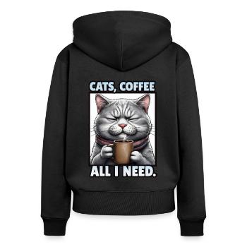 Lustiges Katze Kunst Katzenbesitzer Katzen Kaffee - Frauen Premium Bio Zip Hoodie - Schwarz - Hinten - Julia (174cm)