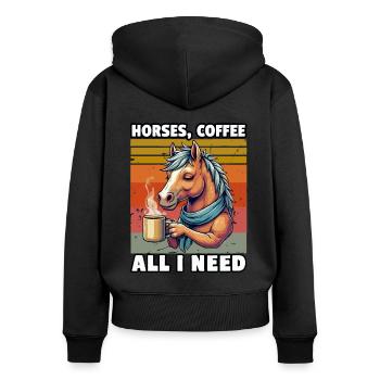 Lustiges Pferd Kunst Pferdebesitzer Pferde Kaffee - Frauen Premium Bio Zip Hoodie - Schwarz - Hinten - Julia (174cm)