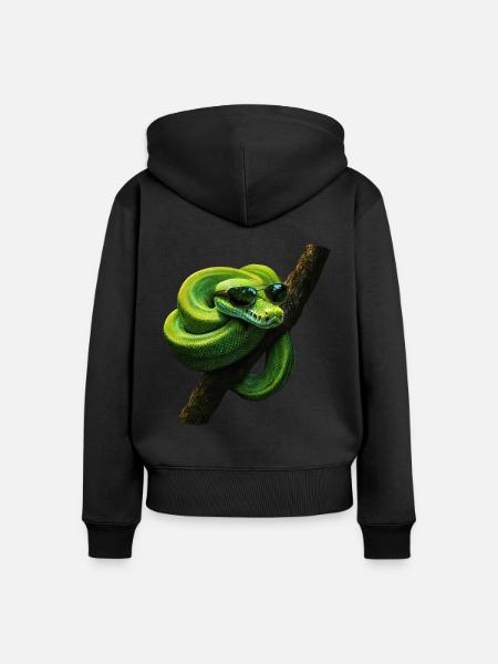 Grüner Baumpython Schlangen Liebhaber Terrarium - Frauen Premium Bio Zip Hoodie - Schwarz