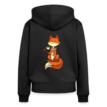 Fuchs trinkt Kaffee - Kaffeetrinker - Frauen Premium Bio Zip Hoodie - Schwarz - Hinten - Julia (174cm)