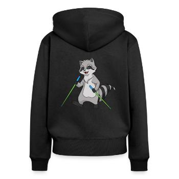 Nordic Walking Comic Raccoon - Sweat à capuche zippé Premium bio Femme - noir - Dos - Julia (174cm)
