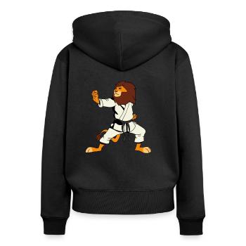 Comic Löwe macht Karate - Frauen Premium Bio Zip Hoodie - Schwarz - Hinten - Julia (174cm)