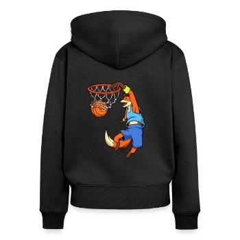 Comic Fuchs spielt Basketball - Frauen Premium Bio Zip Hoodie - Schwarz - Hinten - Julia (174cm)