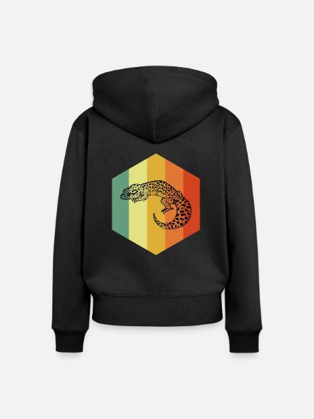 GECKO Retro Gekko Shirt - Frauen Premium Bio Zip Hoodie - Schwarz