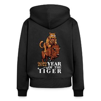 Tiger reitet auf Büffel - 2022 Jahr des Tigers - Frauen Premium Bio Zip Hoodie - Schwarz - Hinten - Julia (174cm)