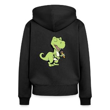 Singender Dino mit Mikrofon - TREX - Frauen Premium Bio Zip Hoodie - Schwarz - Hinten - Julia (174cm)