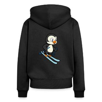 Pinguin fährt Ski - Frauen Premium Bio Zip Hoodie - Schwarz - Hinten - Julia (174cm)