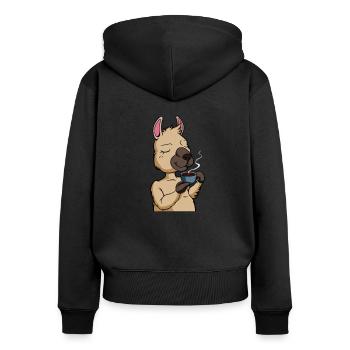 Lama drinks coffee - coffee drinker - Women's Premium Organic Zip Hoodie - black - Back - Julia (174cm)