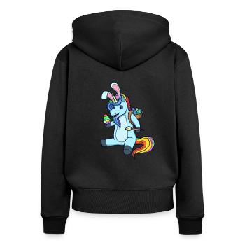 Einhorn bemalt Ostereier an Ostern - Ostereinhorn - Frauen Premium Bio Zip Hoodie - Schwarz - Hinten - Julia (174cm)