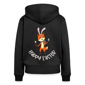 Fox with rabbit ears - Happy Easter - Women's Premium Organic Zip Hoodie - black - Back - Julia (174cm)