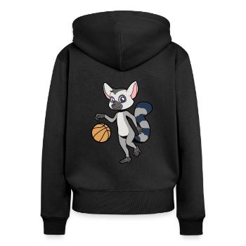 Comic Lemur spielt Basketball - Frauen Premium Bio Zip Hoodie - Schwarz - Hinten - Julia (174cm)