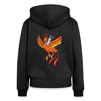 Hase reitet auf Phoenix - Frauen Premium Bio Zip Hoodie - Schwarz - Hinten - Julia (174cm)