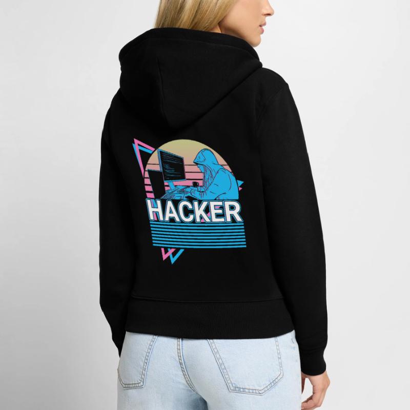 Hacker Coding Programmierer Vaporwave Ästhetisches Frauen Premium Bio Zip Hoodie
