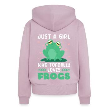 Grenouille Seulement une fille qui aime les crapauds Grenouilles - Sweat à capuche zippé Premium bio Femme - rose poudré - Dos - Julia (174cm)