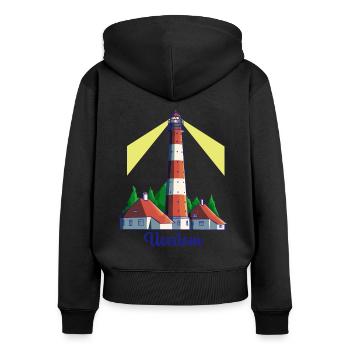 Leuchtturm - Insel Usedom - Frauen Premium Bio Zip Hoodie - Schwarz - Hinten - Julia (174cm)