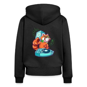 Cartoon Roter Panda DJ am Turntable - Frauen Premium Bio Zip Hoodie - Schwarz - Hinten - Julia (174cm)