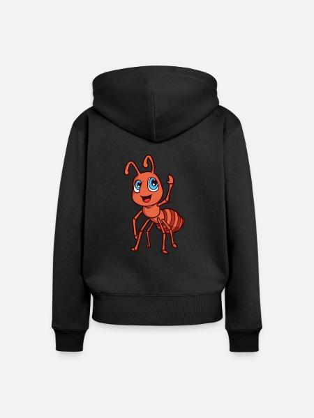 Formica Kawaii - Felpa con cappuccio con zip ecologica premium da donna - nero