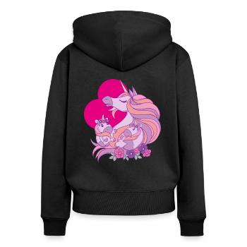 Einhorn Mama mit Einhorn Töchtern - Frauen Premium Bio Zip Hoodie - Schwarz - Hinten - Julia (174cm)