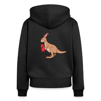 Mit Boxhandschuhen - Cartoon Känguru Boxt - Frauen Premium Bio Zip Hoodie - Schwarz - Hinten - Julia (174cm)