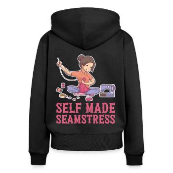 Couturière auto-fabriquée - Sweat à capuche zippé Premium bio Femme - noir - Dos - Julia (174cm)