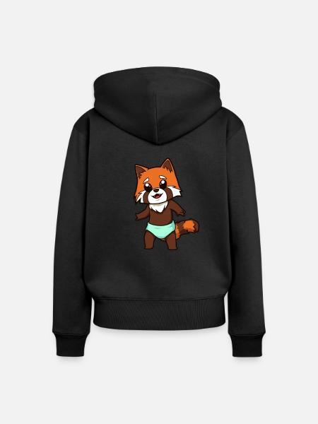 Kawaii Baby Panda Rosso - Felpa con cappuccio con zip ecologica premium da donna - nero