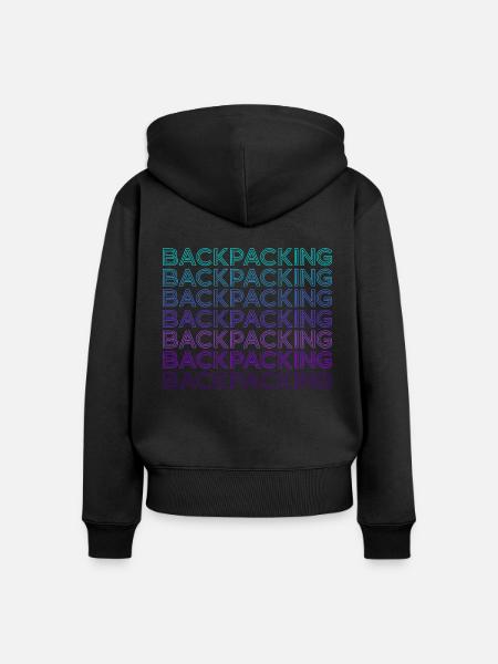 Backpacking Camping Wandern Retro - Frauen Premium Bio Zip Hoodie - Schwarz