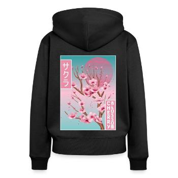 Sakura Cherry Blossom Vaporwave Aesthetic Gift - Women's Premium Organic Zip Hoodie - black - Back - Julia (174cm)