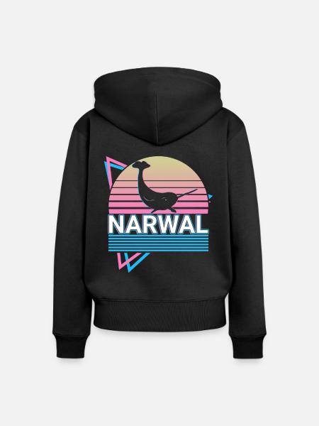 Narwal Retro Geschenk - Frauen Premium Bio Zip Hoodie - Schwarz