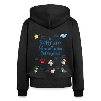Meine Lieblingstiere in Baltrum - Frauen Premium Bio Zip Hoodie - Schwarz - Hinten - Julia (174cm)