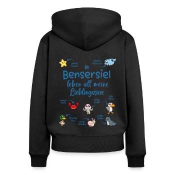 Meine Lieblingstiere in Bensersiel - Frauen Premium Bio Zip Hoodie - Schwarz - Hinten - Julia (174cm)