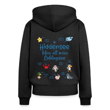 Meine Lieblingstiere in Hiddensee - Frauen Premium Bio Zip Hoodie - Schwarz - Hinten - Julia (174cm)
