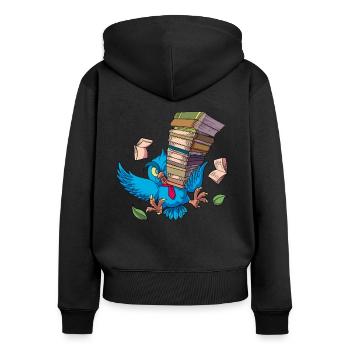 Cartoon Eule mit Bücherstapel - Büchereule - Frauen Premium Bio Zip Hoodie - Schwarz - Hinten - Julia (174cm)