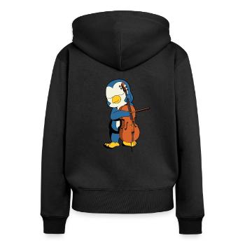 Comic Penguin plays cello - Women's Premium Organic Zip Hoodie - black - Back - Julia (174cm)