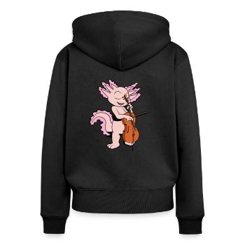 Comic Axolotl spielt Cello - Frauen Premium Bio Zip Hoodie - Schwarz - Hinten - Julia (174cm)