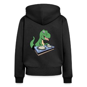 Cartoon TREX DJ at turntable - Women's Premium Organic Zip Hoodie - black - Back - Julia (174cm)
