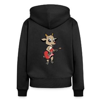 Comic goat plays electric guitar - Women's Premium Organic Zip Hoodie - black - Back - Julia (174cm)