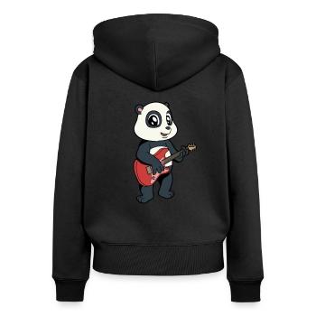 Comic Pandabär spielt E-Gitarre - Frauen Premium Bio Zip Hoodie - Schwarz - Hinten - Julia (174cm)