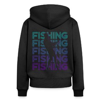 Angeln Fischer Retro Geschenk - Frauen Premium Bio Zip Hoodie - Schwarz - Hinten - Julia (174cm)