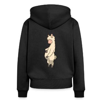Lama mit Babybauch - Schwanger - Frauen Premium Bio Zip Hoodie - Schwarz - Hinten - Julia (174cm)