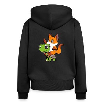 Comic - Sweet fox sits on turtle - Women's Premium Organic Zip Hoodie - black - Back - Julia (174cm)