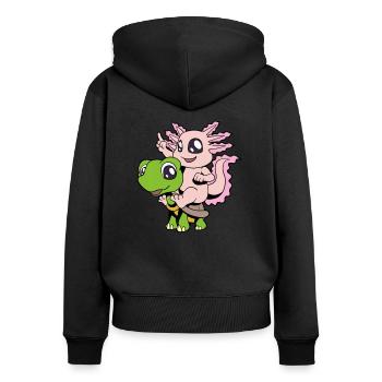 Comic - Sweet axolotl sits on turtle - Women's Premium Organic Zip Hoodie - black - Back - Julia (174cm)