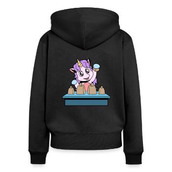 Comic Unicorn plays cowbells - Women's Premium Organic Zip Hoodie - black - Back - Julia (174cm)