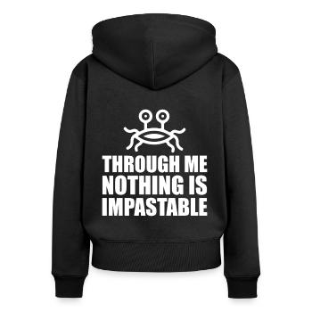 Fliegendes Spaghettimonster FSM - Frauen Premium Bio Zip Hoodie - Schwarz - Hinten - Julia (174cm)