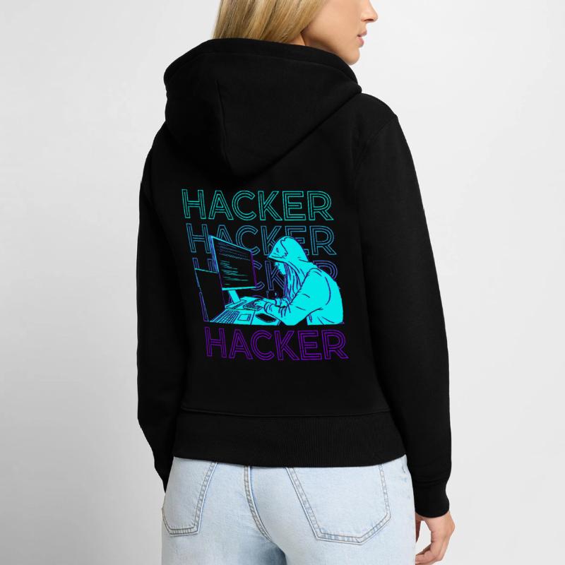 Hacker Hacking Hack Codage Programmation Rétro Sweat à capuche zippé Premium bio Femme