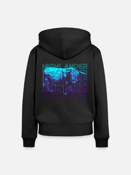 Highlander Schottische Hochlandkuh Retro - Frauen Premium Bio Zip Hoodie - Schwarz