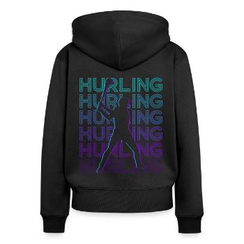 Hurling Spieler Retro - Frauen Premium Bio Zip Hoodie - Schwarz - Hinten - Julia (174cm)