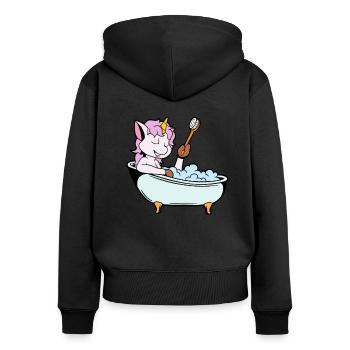 Einhorn nimmt Bad in der Badewanne - Frauen Premium Bio Zip Hoodie - Schwarz - Hinten - Julia (174cm)