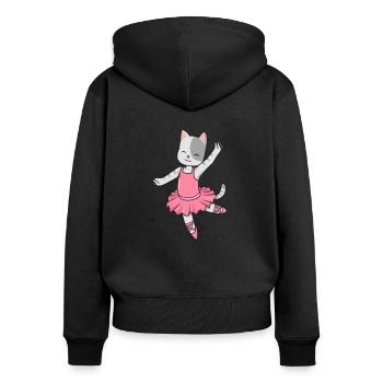 Comic Katze tanzt Ballett - Ballerina - Frauen Premium Bio Zip Hoodie - Schwarz - Hinten - Julia (174cm)